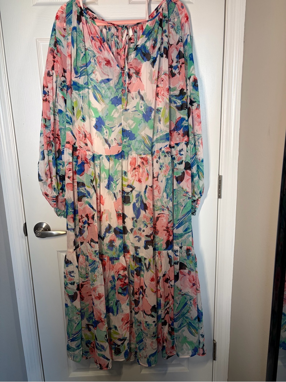 H&M Floral Tiered Maxi Dress in Pink and Blue - Picture 4 of 15